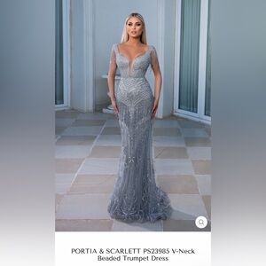 Portia and Scarlett PS23985 Silver Beaded Trumpet Dress BNWT